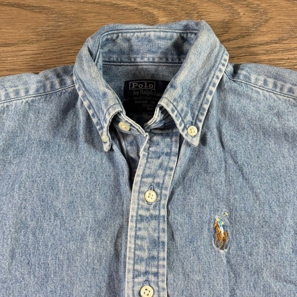 Polo Ralph Lauren Kids Light Wash ChambrayDenim Button Down Shirt Size 7